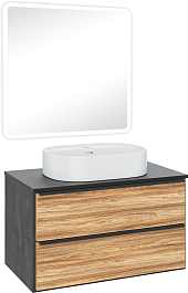 Runo Мебель для ванной Мальта 85 Nuovo подвесная дуб/черная – фотография-1